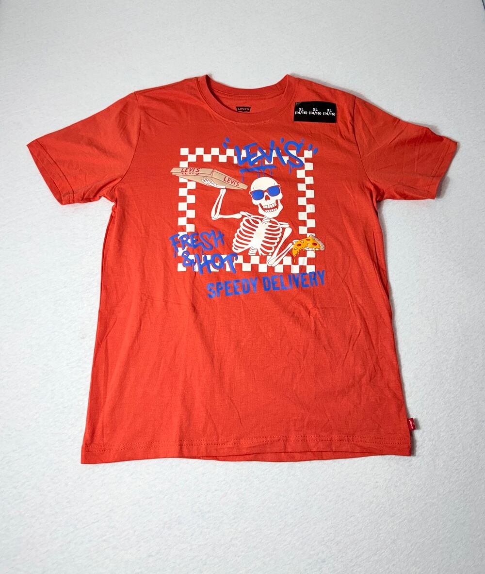 Levi's Skeleton Pizza Delivery Graphic Short Sleeve T-Shirt Boys Sz XL 14/16